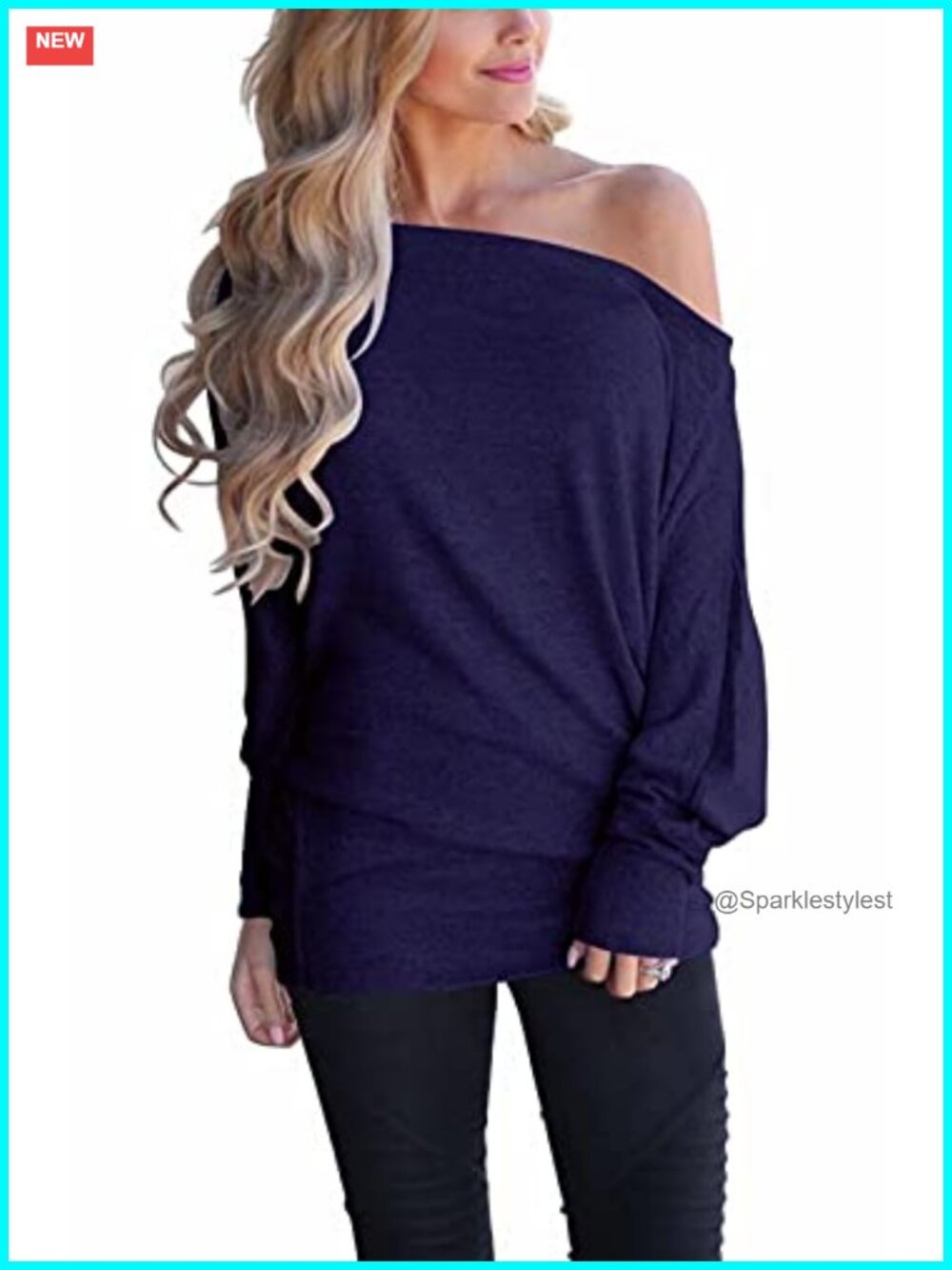 Off Shoulder Batwing Sleeve Loose Knit Tunic Oversized Pullover Sweater